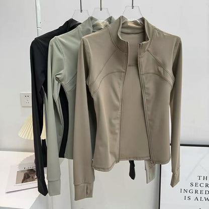 Yoga Suit Women's High-end Standing Collar Long Sleeved Sports Jacket Running Training Fitness Top Windproof Running Suit