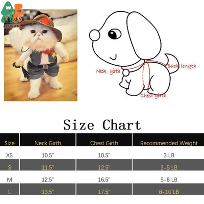 Fantasias de Halloween para Cães e Gatos, Uniforme de Cowboy do Oeste com Chapéu, Roupa Engraçada de Cowboy para Pets, Fantasia Engraçada para Gatos e Cães Pequenos