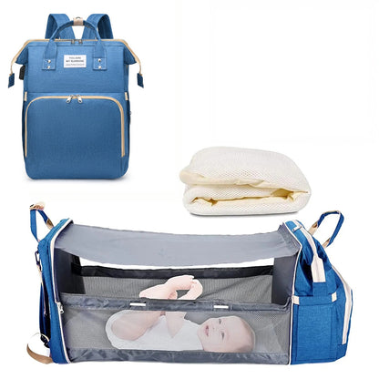 Mochila-berço 3 em 1 dobrável à prova d'água com USB para viagem e para troca de fraldas 3 tipos