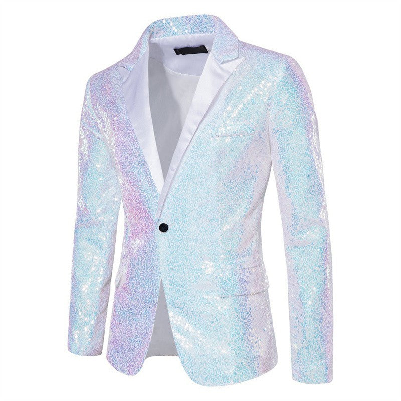 Fashion Men Luxurious Sequin Suit Jacket Green / Silver Men's Bar KTV Stage Dress Male Blazer Coat
