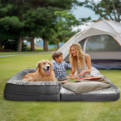 Cama Gigante para Cães, Tamanho Humano, 180cm de Comprimento, Dobrável, Calmante, Capa de Pelúcia, Ortopédica