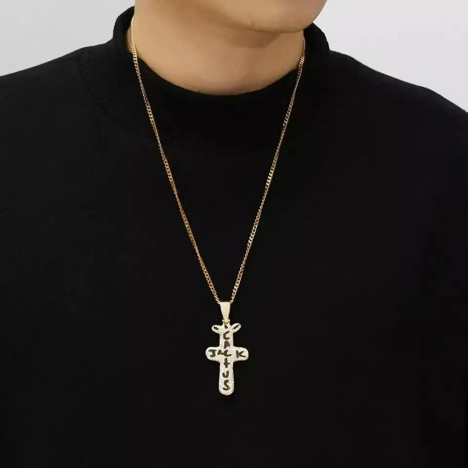Personality Punk Trendy Cool Gothic Wood Cross Pendant NNecklace for Women Men Vintage Hip Hop Y2k Necklace Party Jewelry Gift