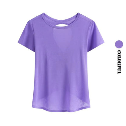 DRUR Gym Tops Women Lightweight Sweatshirt Summer Short Sleeve Quick Dry Fitness Running Tshirt Back Cross Hollow Yoga Wear New