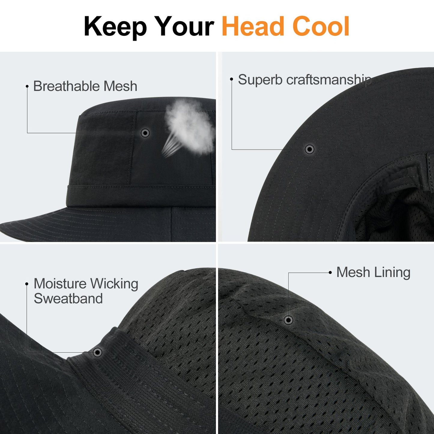 Chapéus Bucket Unissex FEICUI para Mulheres e Homens, Respiráveis, Proteção Solar, Aba Larga, Chapéus de Pesca e Praia com Tiras para o Queixo