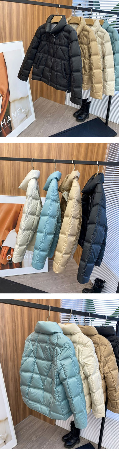 Janveny 2025 New Autumn Winter Lightweight Puffer Jacket Women Long Sleeve Single Breasted Duck Down Coat Female Short Parkas