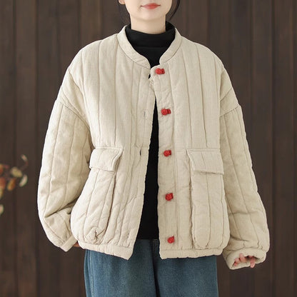 Cotton And Linen Women's Quilted Jacket 2024 New Autumn And Winter Retro Chinese Style Short Thick Casual Padded Coat Top K2675