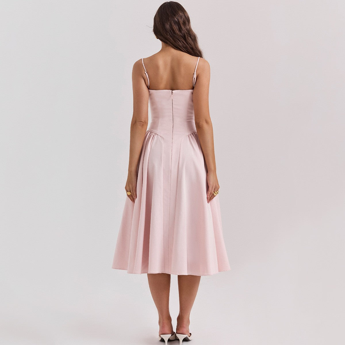 Summer Women Elegant Sleeveless Backless Pleated Dresses Lady Sexy Solid Sling M