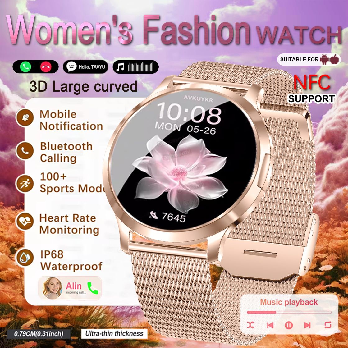 2026New Ultra Slim 1.32" HD AMOLED SmartWatch Women's Screen Always Display Time Heart Rate Calls HD High-end Fashion Smartwatch