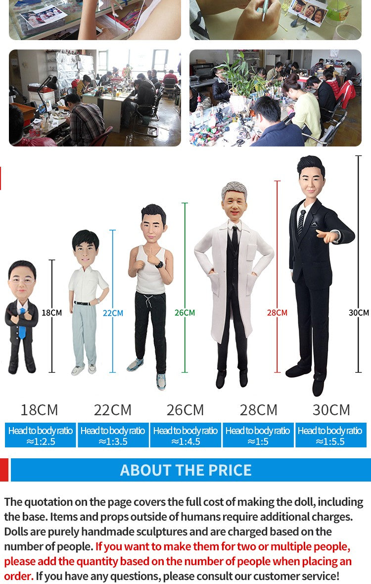 Custom Handmade Bobblehead Figure, Personalized Clay Doll on Photos,Real person figurine 3D Customization,Christmas Gift for Men