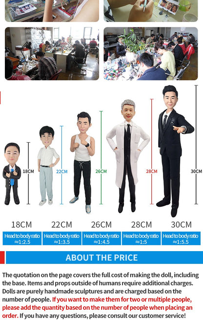 Custom Handmade Bobblehead Figure, Personalized Clay Doll on Photos,Real person figurine 3D Customization,Christmas Gift for Men