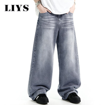 Calça Jeans Masculina Americana Retrô Lavada Branca Polida Solta Perna Larga Casual para o Dia a Dia Unissex Baggy Calça Jeans Masculina
