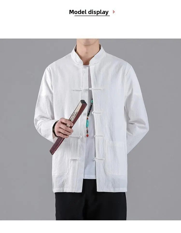 Chinese Style Linen Shirt with Button Design Cotton Linen Spring Autumn New Style Men's Retro Shirt Casual Summer Top