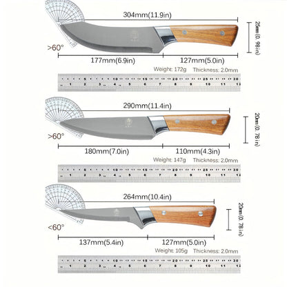 1-3pcs Butcher's Precision Knife Set with sheath Premium Imitation wood Handles - Meat, Fish,and Poultry Processing,Slicing Tool