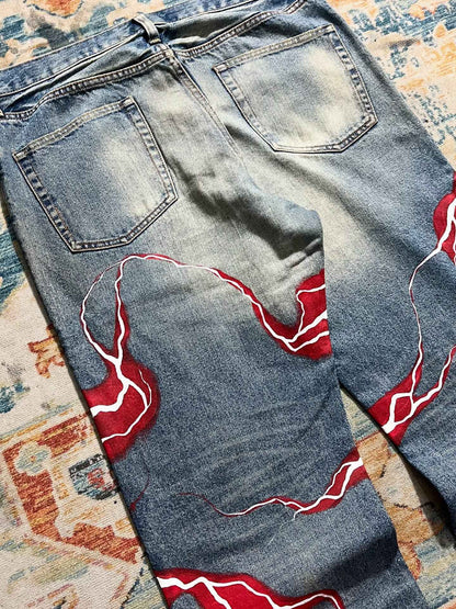 retro y2k gothic lightning graphic jeans wide legs loose loose hip-hop street style men and women fashion clothing
