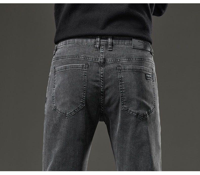 Men's autumn and winter hot jeans elastic small straight leg pants black gray micro elastic zipper fashionable versatile jeans