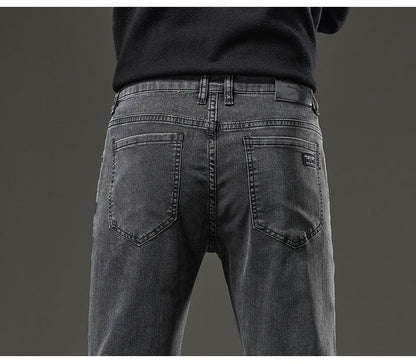 Men's autumn and winter hot jeans elastic small straight leg pants black gray micro elastic zipper fashionable versatile jeans
