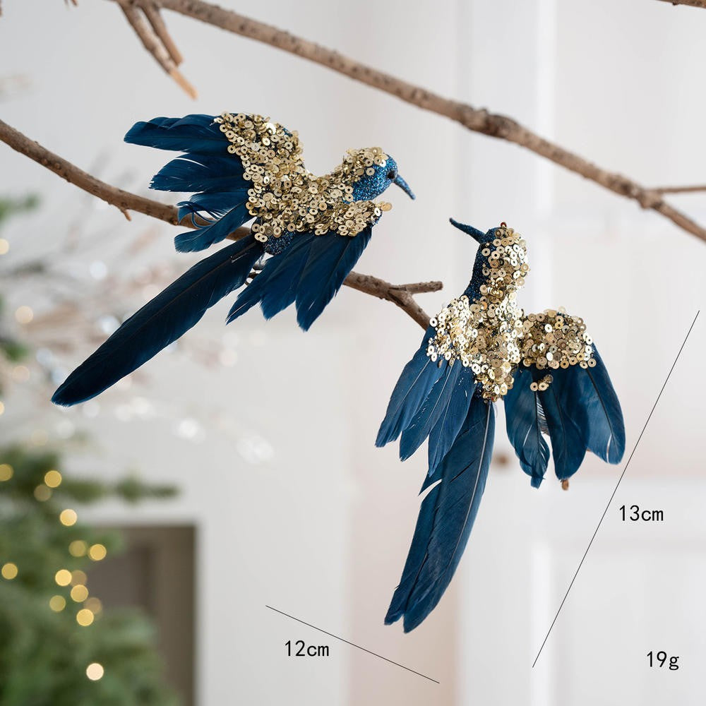1PC Gold/Silver Artificial Hummingbird Pendant With Feather Glitter Bird Christmas Tree Ornament 2026 New Year Decorations
