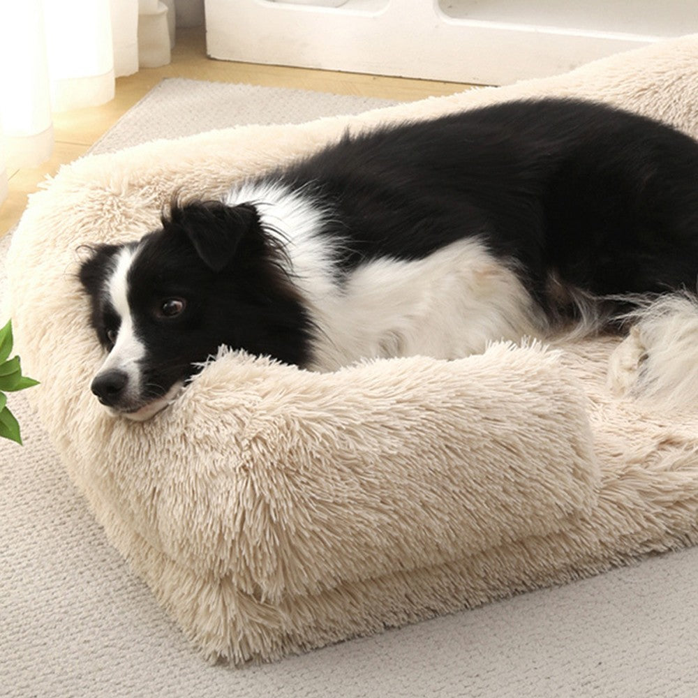 Cama para Cães Meia Volta Recheio Total, Sofá para Cães Grandes e Quente de Inverno, Cama Quadrada Macia para Gatos, Canil de Pelúcia, Acessórios para Casa de Filhotes