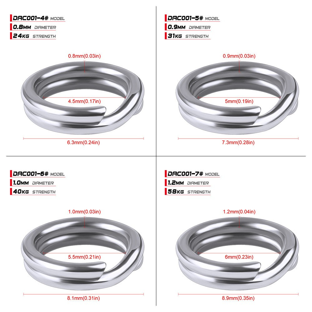 PROBEROS 50 Anéis Divididos para Pesca, Isca Rígida Crank, Prata, Aço Inoxidável 0#-12#, Acessórios Conectores de Pesca, Equipamento