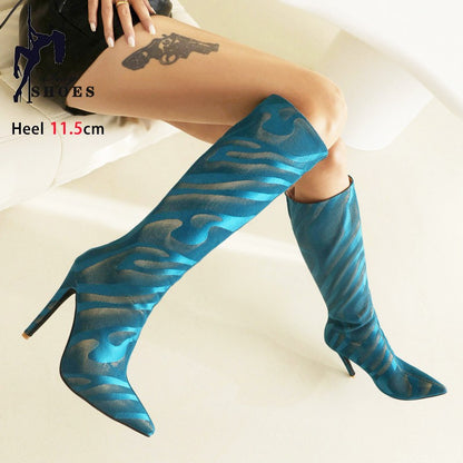 Ladies High Heel Boots Fashion Pointed French Stiletto Heels Office Long Boots Large Size Knee-High Women Shoes Winter Footwear