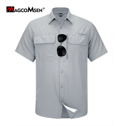 MAGCOMSEN Mesh Breathable Shirt Men's Quick Dry Button Short Sleeves UPF 50+ Sun Protection Hiking Fishing Work Cargo Shirts