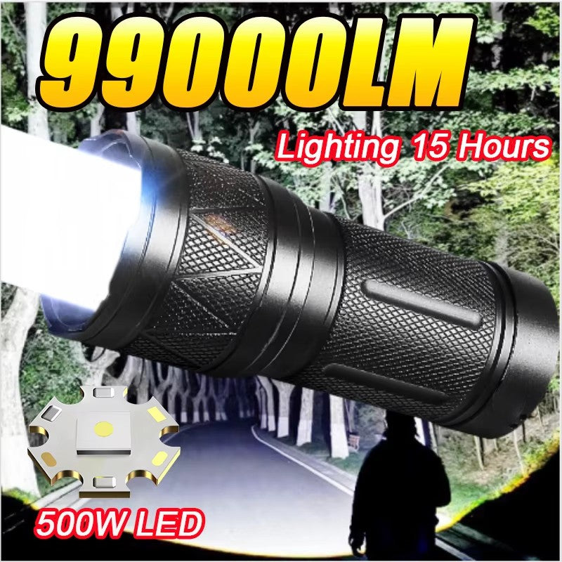 2025 New 15000mAh White Laser Flashlights 990000LM Ultra Powerful Flashlight Zoom USB Rechargeable Lantern Outdoor Camping Torch