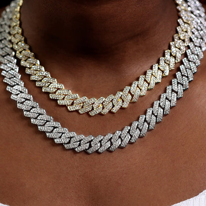 Colar Cubano de 20 Polegadas com Elos Duplos Unissex Edição Congelada Brilhante com Diamantes Joia em Estilo Hip-Hop