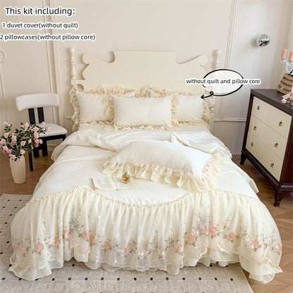 3pcs Korean style Duvet Cover Set (1*Duvet Cover + 2*Pillowcase, Without Core), Lace embroidery Bedding Set