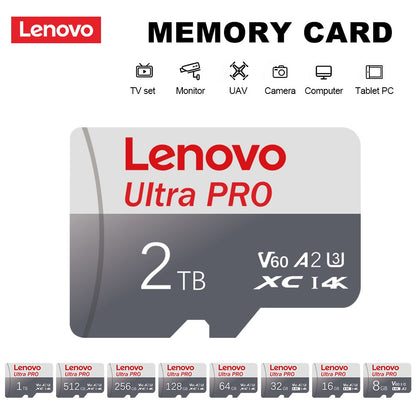 Cartão de Memória Lenovo 1TB Cartão SD 128GB Classe 10 Cartão TF 4K Cartão SD 1TB Cartão Micro TF SD de Alta Velocidade 512G 256GB para Celular Nintendo