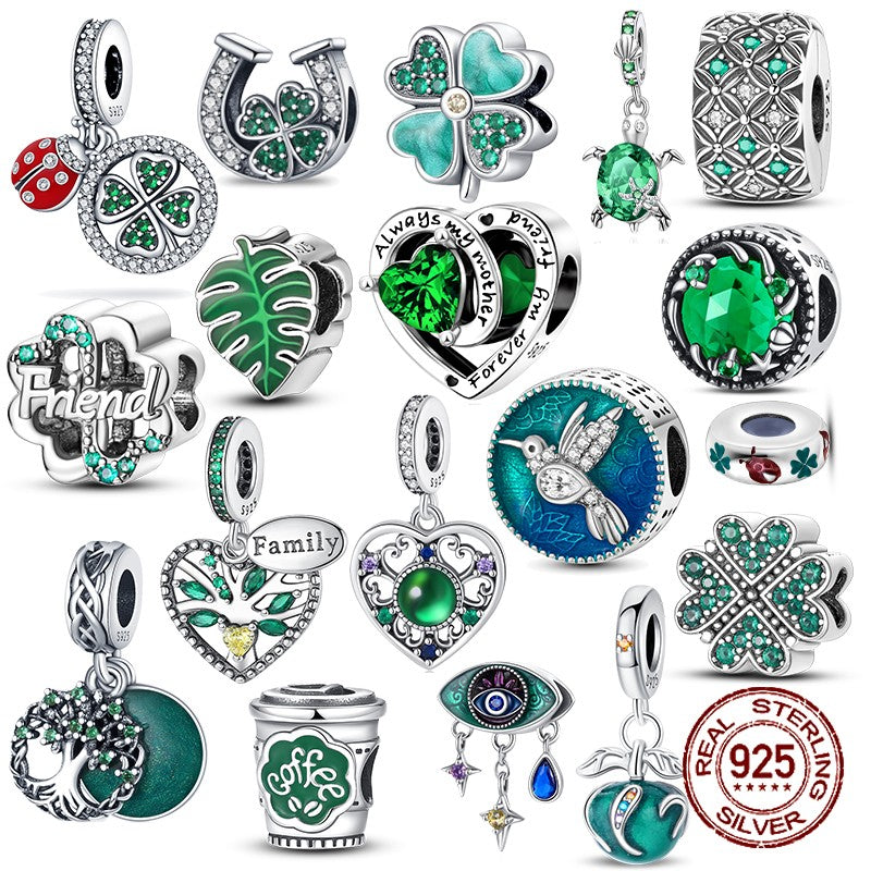 925 Prata Esterlina Série Verde Flor Árvore Maçã Pingente DIY Contas Finas Ajuste Original Encantos Pulseira Joias Femininas Diy