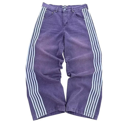 Y2K Baggy Jeans high quality Embroidered Striped Harajuku Sweatpants men women Hip Hop streetwear Casual wide leg Denim Pants