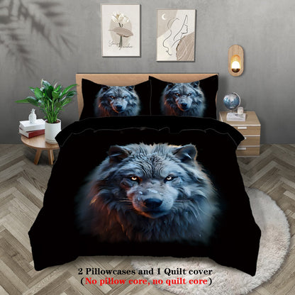 Conjunto de 3 peças, jogo de cama com estampa de lobo, queen, king, cama de casal, para quarto, quarto de hóspedes, hotel, decoração de casa