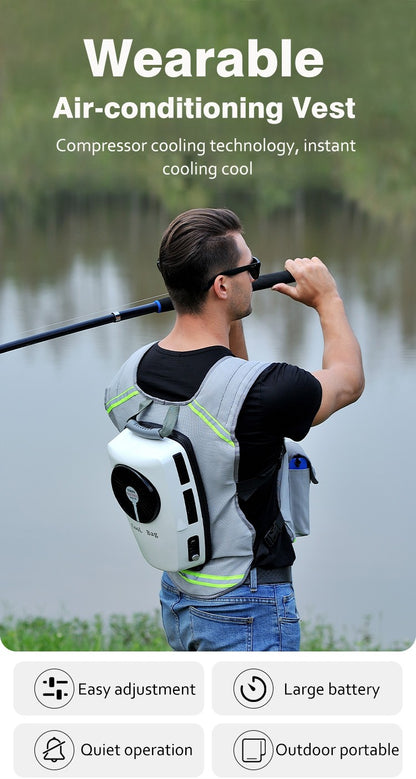 Colete de Ar Condicionado Recarregável Roupa de Refrigeração com Bateria de 9600mAh para Clima Quente com Bolsos Jaqueta para Trabalhar no Calor