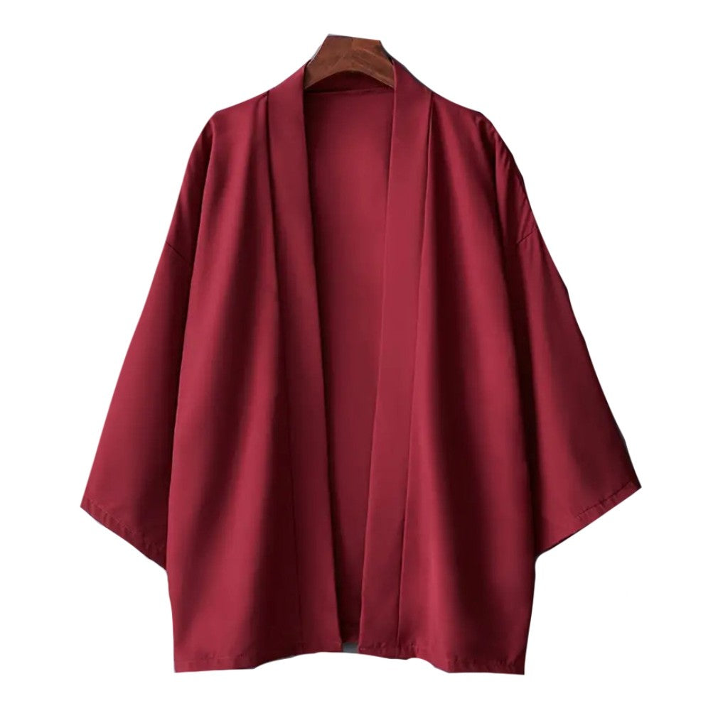 Men's Lightweight Kimono Shirt Seven Sleeve Open Front Cardigan Japanese Style Yukata Bathrobe Samurai Clothing