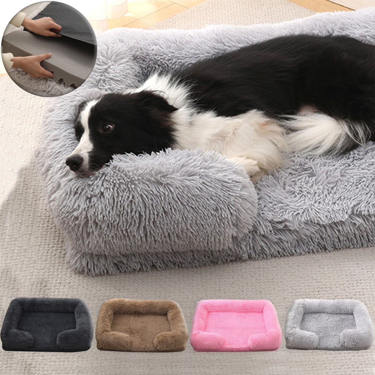 Cama Quadrada para Cachorro, Cama Aconchegante para Animais de Estimação, Almofada Grossa de Inverno, Casa para Cães, Sofá para Gatos para Cães Fofos, Cama para Dormir, Sofá com Tapete Removível