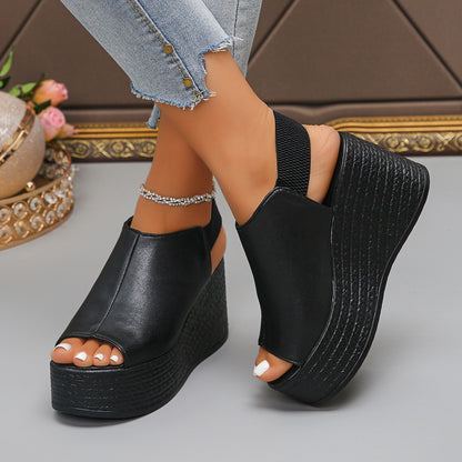 Women Sandals High Quality Summer Leather Wedge Sandals Women 2025 New Platform High Heels Shoes Sexy Open Toe Elegant Sandals