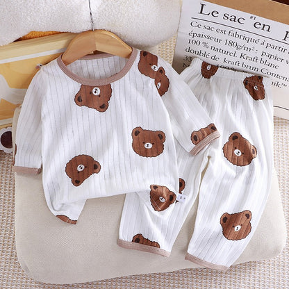 Children's Pure Cotton Home Clothes Set Boys Girls Seven-quarter Sleeve Pajamas Thin Breathable Air-conditioned Clothes
