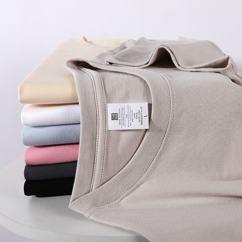 230g Men's Oversized Thick Round Neck T-shirt Summer Short Sleeved T-shirt Pure Cotton Solid Color Top Casual Versatile T-shirt