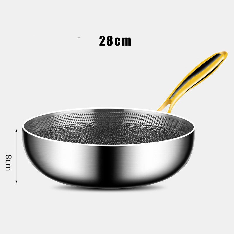 Panela Wok de Aço Inoxidável 316 Antiaderente Favo de Mel para Cozinhar Bife Fogão a Gás Panela de Indução Geral Utensílio de Cozinha