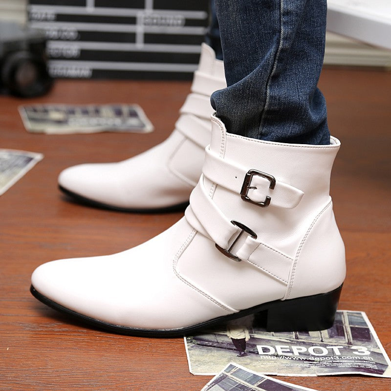 Hot Sale Luxury Chelsea Boots Men Pointed -toe Mens White Boots Black British Style High-heel Men Dress Boots Design Ankle Boot