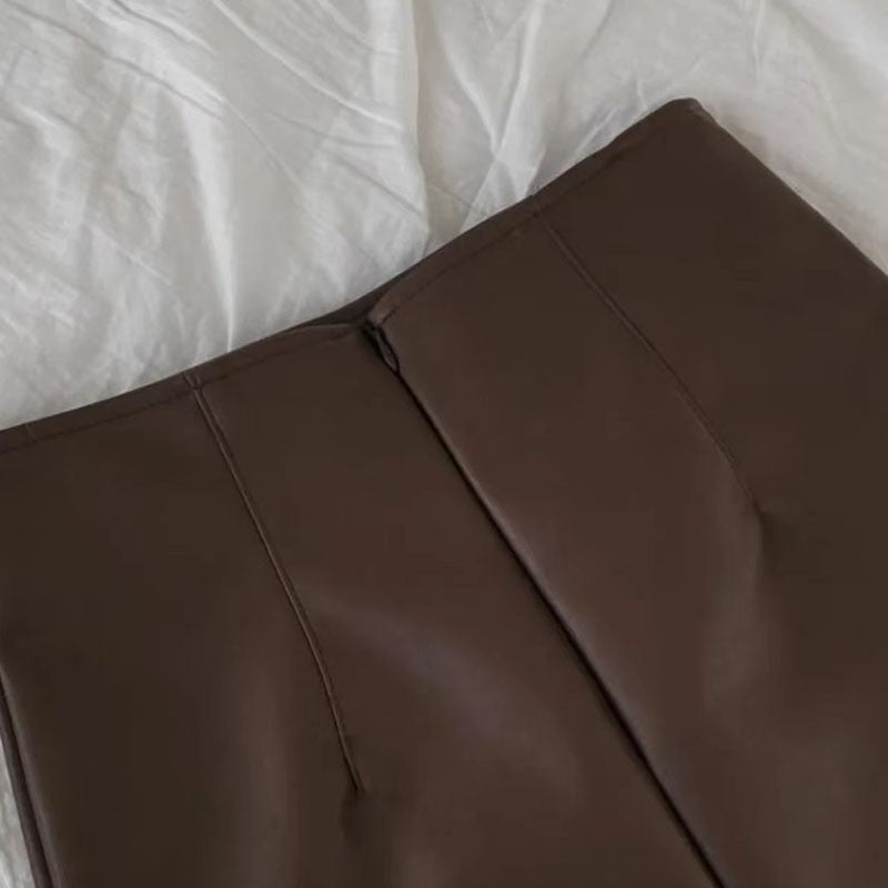 Xpqbb Balck PU Leather Mini Skirt Women Sexy Skinny High Waist Side Split Hip Skirts Autumn New Korean Office Lady Short Skirt