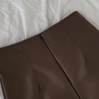 Xpqbb Balck PU Leather Mini Skirt Women Sexy Skinny High Waist Side Split Hip Skirts Autumn New Korean Office Lady Short Skirt