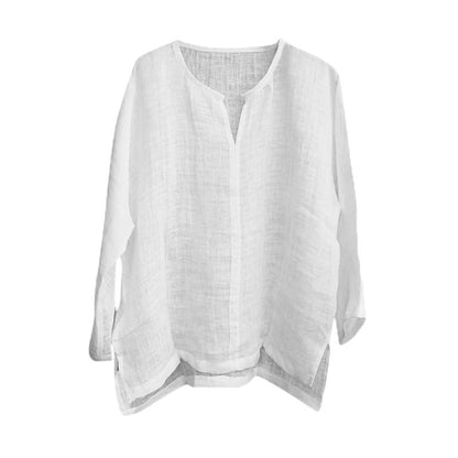 Men's Cotton Linen Shirts Blouses Long Sleeve Social Shirts For Men V-Neck White Formal Shirt Oversized Shirts Top Mens Clothing