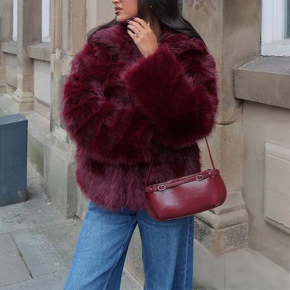 KONDALA Women Brown Faux Fur Jacket Fall Winter Jacket Lapel Loose Jacket 2025 Fashion High Street Elegant Female Jacket Coat