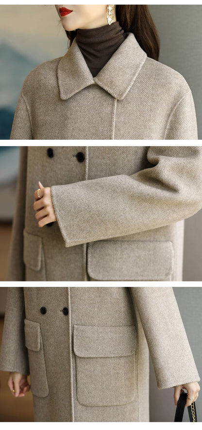 Plus Size Women's Thickened Woolen Coat Hot Sale Of The Season Autumn Winter New Style Coffee Color Slimming Mid-Length Korea...