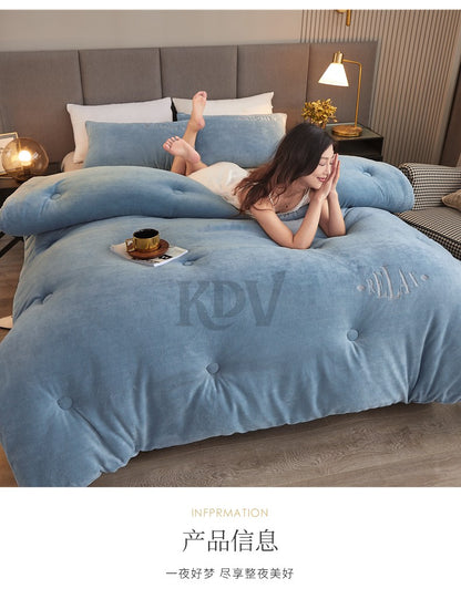Double Sided Milk Velvet Winter Comforter Thickened Warm Double Layer Flannel King Size Quilts for Bed Solid Soft Plush Duvets