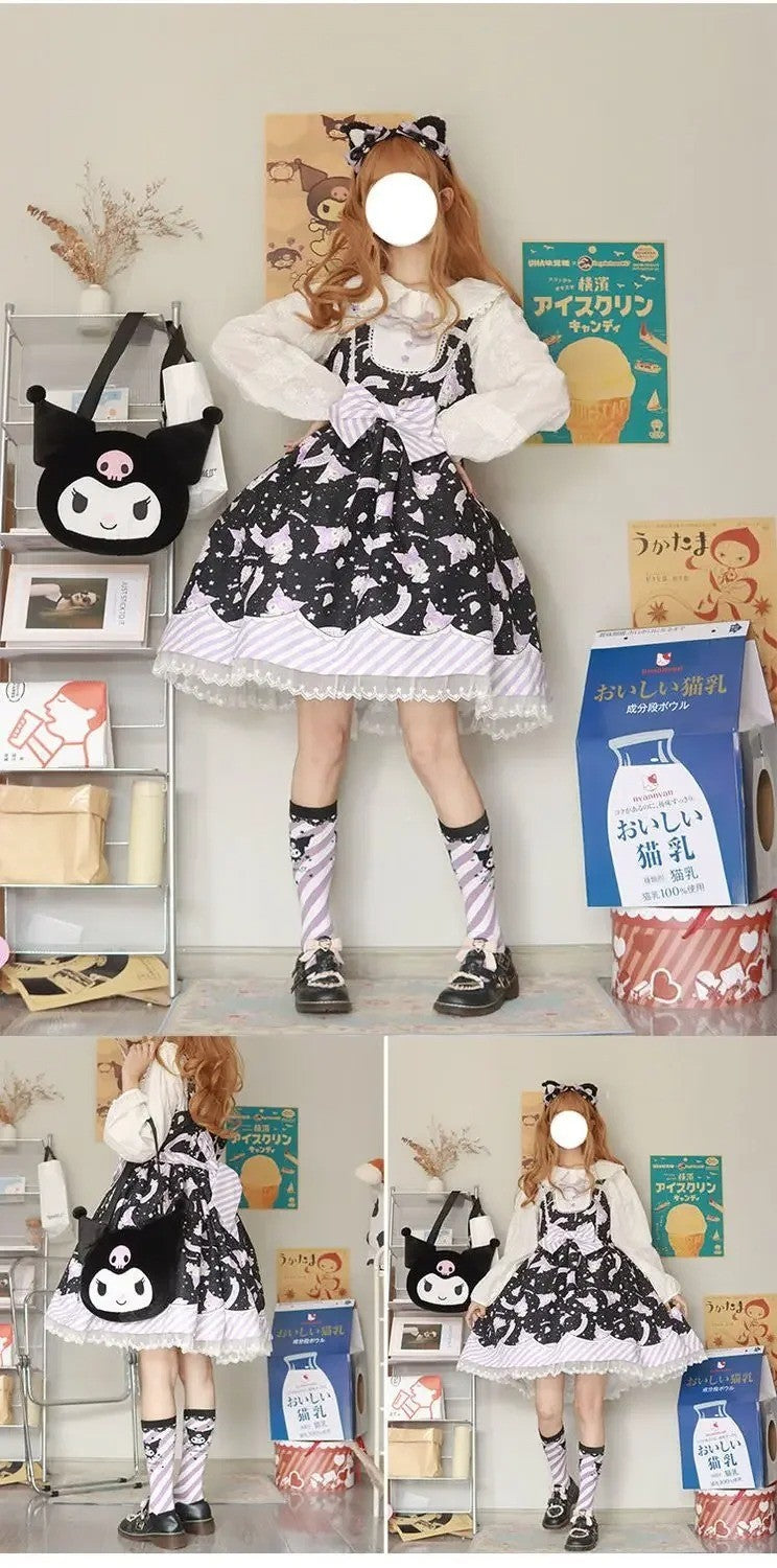 Cartoon My Melody Lolita Dress Kawaii Fashion Bow Lace Dress Printed Princess Dress Halloween Versatile Christmas Gift for Women