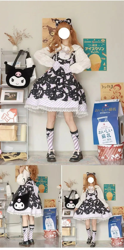 Cartoon My Melody Lolita Dress Kawaii Fashion Bow Lace Dress Printed Princess Dress Halloween Versatile Christmas Gift for Women