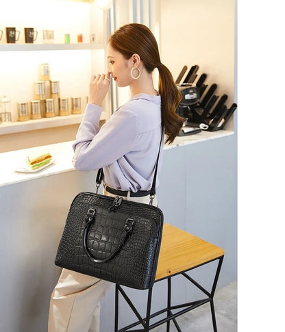 Motaora 2025 Women's Bag Leather Briefcase For 14-inch Laptops Women Professional Business Shoulder Bag Fashion Solid Handbags