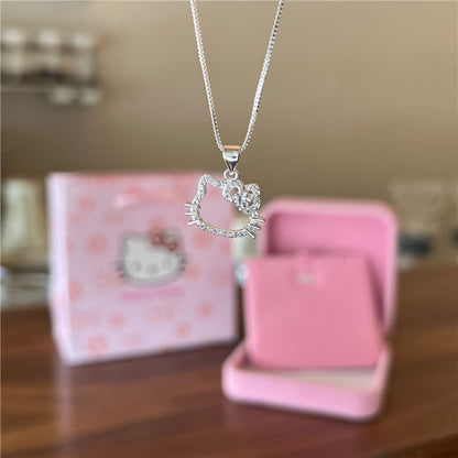 Colar Kawaii Hello Kitty Sanrio Anime com Pingente para Clavícula, Colar Simples Branco Elegante Feminino, Presente de Joia Feminina